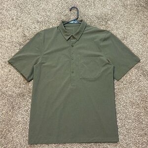 Lululemon Large Men's Light Gray WovenAir Popover Polo Shirt Short Sleeve Sport
